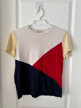 Lacoste Women's Colorblock Tee in Red, Navy & Cream